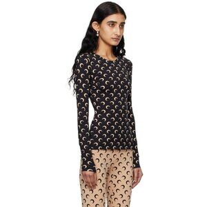 MARINE SERRE Regenerated Moon-Print Jersey Top Sz M Black